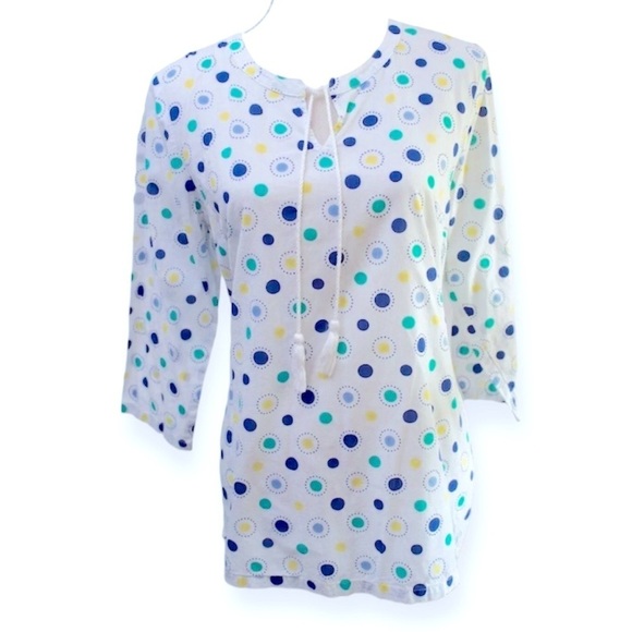 Talbots | Tops | Talbots Multi Color Polka Dot Tassel 34 Sleeve Blouse ...